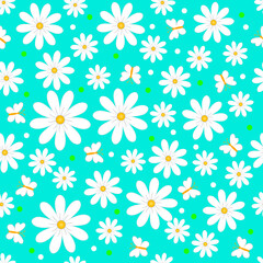 Fototapeta na wymiar colorful seamless, pattern flower on a blue background, vector illustration