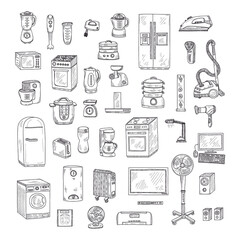 Set of cute hand drawn house appliances. Vector appliances collection