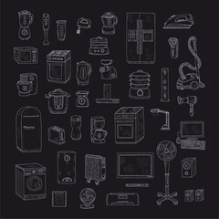 Set of cute hand drawn house appliances. Vector appliances collection