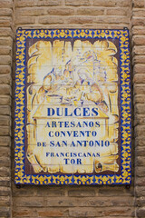 Street sign of Monastery of San Antonio de Padua in Toledo, Spain