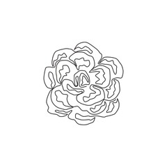 Single one line drawing beauty fresh carnation for home art wall decor poster. Printable decorative dianthus flower for greeting card ornament. Trendy continuous line draw design vector illustration