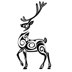 decorative deer in black color, vector illustration, isolated object on white background,