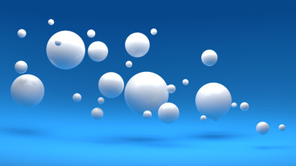 3d blue background with random white spheres floating