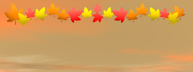 Naklejka na ściany i meble Autumn leaves in the sky background by sunset - 3D render
