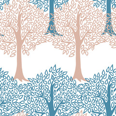 Seamless pattern with blue trees in winter.