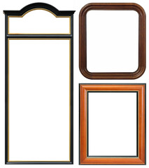 Set of wooden frames for paintings, mirrors or photo isolated on white background