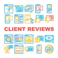 Client Review Feedback Collection Icons Set Vector