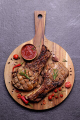 Pork steak with  sauce and spices