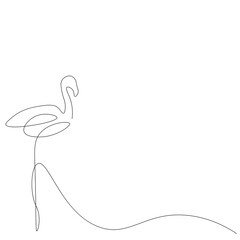 Flamingo on white background line draw. Vector illustration