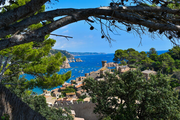 Medieval landscape with castle in the background on the coast of Tossa de Mar.