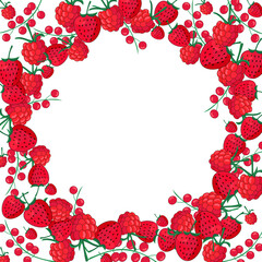 Postcard from the garden berries.On white background.Hand drawing Vector illustration.