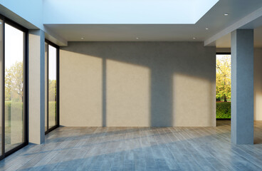 Large luxury modern minimal bright interiors room mockup illustration 3D rendering
