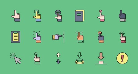 Click Set of Buttons related Vector Icons. Contains such Icons as Cursor, Mouse, Hand, Index Finger, Arrow and more. Editable Stroke. 32x32 Pixel Perfect
