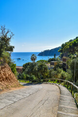 Woman from back in toples, sitting on a rock in front of the sea during the holidays.