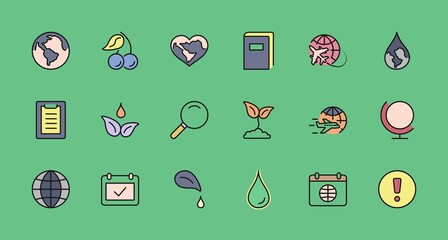 Earth Day Vector Line Icons Set. Editable Stroke. 32x32 Pixel Perfect