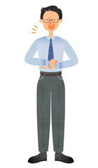 笑顔で納得したポーズをするスーツ姿のメガネの男性
