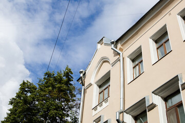 Corner of an old building in Moscow against the sky