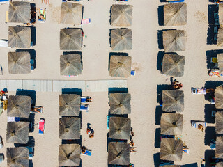 Aerial Beach, People And Umbrellas On Sea Summer Beach