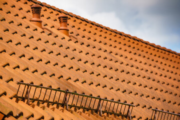 Tiles roof with snow guards safety.