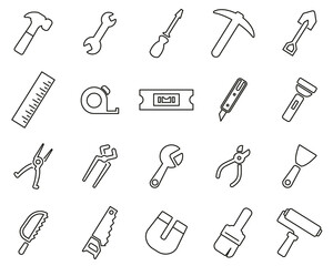 Tools Icons Black & White Thin Line Set Big
