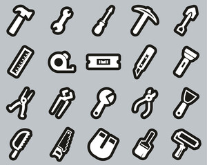 Tools Icons White On Black Sticker Set Big