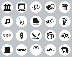 Theater Or Opera Icons Black & White Flat Design Circle Set Big