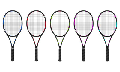 Tennis racket set, 3d vector illustration