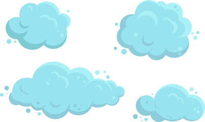 Set of air blue clouds, different shapes, soap foam from bubbles, vector illustration