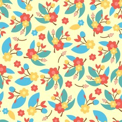 Vector seamless background of beautiful flowers and plants, can be used for invitation cards, cards, stickers, wallpapers, backgrounds