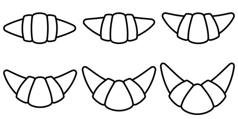 Set of icons croissant bagel with filling, vector set croissants with curved shape