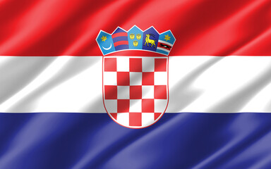 Naklejka premium Silk wavy flag of Croatia graphic. Wavy Croatian flag illustration. Rippled Croatia country flag is a symbol of freedom, patriotism and independence.