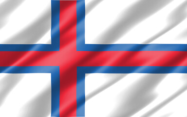 Obraz premium Silk wavy flag of Faroe Islands graphic. Wavy Faroese flag illustration. Rippled Faroe Islands country flag is a symbol of freedom, patriotism and independence.
