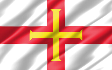 Fototapeta premium Silk wavy flag of Guernsey graphic. Wavy Guernesiais flag illustration. Rippled Guernsey country flag is a symbol of freedom, patriotism and independence.