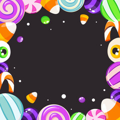 Halloween sweets frame. Halloween background. Vector illustration in flat style.