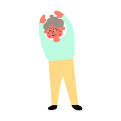 Grandmother doing exercises. Flat illustration on white background. 