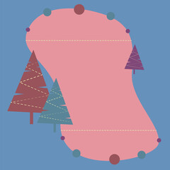 New Year's template for a postcard with a place for the text, decorated with a Christmas tree, blue, purple, pink, vector illustration