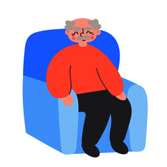 Grandfather sitting in armchair. Illustration on white background. 