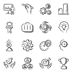 
Corporate Icons Set in Modern Doodle Line Style 
