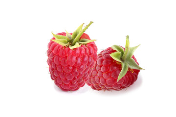 Two  berries of raspberry isolated on white