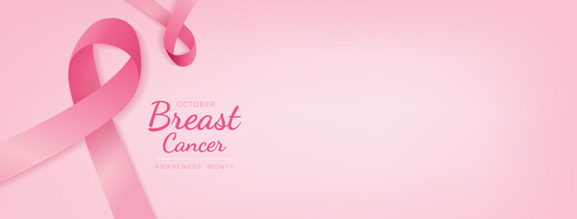 Breast cancer awareness campaign banner background with pink ribbons and copy space for text