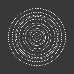 Winter round snow frame made of hand drawn dots, beads, dot snowflakes. Simple circle shapes set of various diameter. Editable graphic design element, template for borders. Dotted text background. 