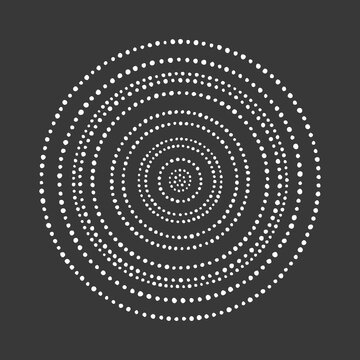 Winter round snow frame made of hand drawn dots, beads, dot snowflakes. Simple circle shapes set of various diameter. Editable graphic design element, template for borders. Dotted text background. 