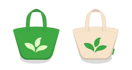 Green and white eco-friendly shopping bags, refuse to use plastic bags, environmental protection and love the earth