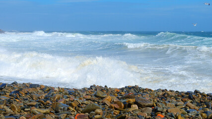Storm waves on the coast of the sea of Japan.