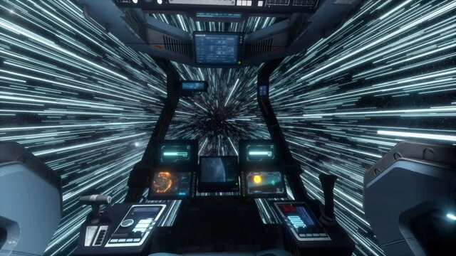 Spaceship Cockpit Interior Before Jumping to Warp Speed