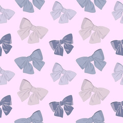 cute seamless pattern with blue bows on pink background