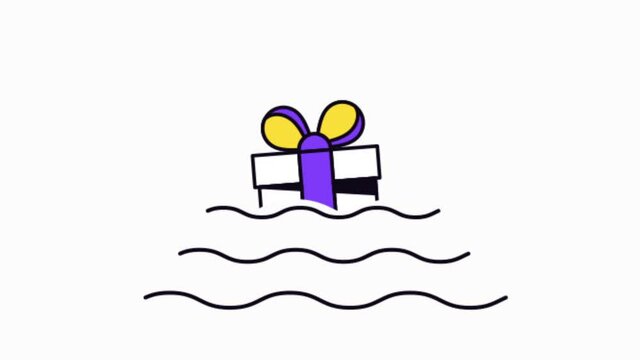 Bright fun holiday gift box in wave 2D animation. Element for cards for birthday