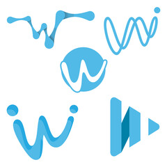Creative, digital letter w blue color icons
