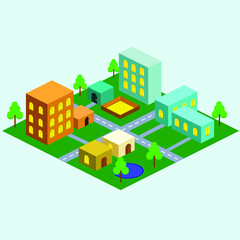 Vector illustration of the city is a perspective view on a blue background