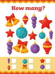  Toddler education games. Preschool or kindergarten Christmas worksheet. Vector illustration. Vector illustration